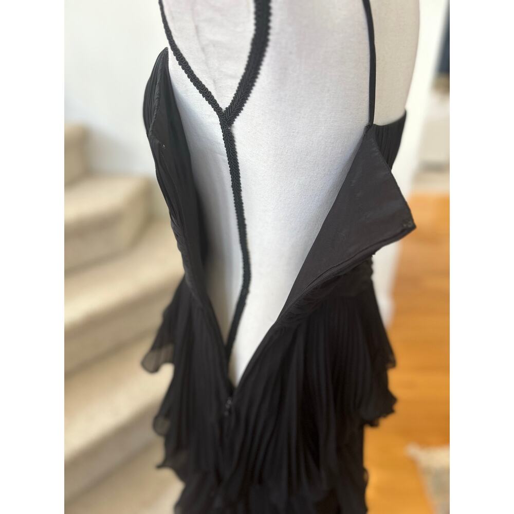 Dalia MacPhee Black Sweetheart Ruched Tiered Ruffle Sleeveless Maxi Gown - Picture 4 of 7